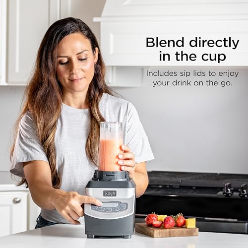 Ninja BL660 Professional Compact Smoothie & Food Processing Blender, 1100-Watts, 3 Functions -for Frozen Drinks, Smoothies, Sauces, & More, 72-oz.* Pitcher, (2) 16-oz. To-Go Cups & Spout Lids, Gray image 4