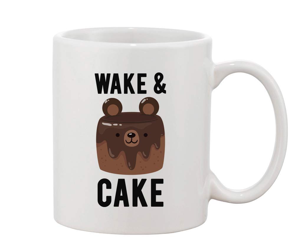 Finest Prints Wake and Cake Cute Bear Cake White Ceramic Coffee and Tea Mug
