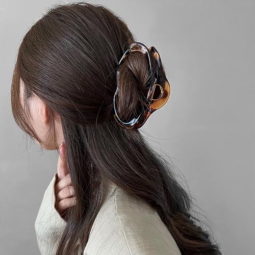 Pinza grande de garra para cabello en acrílico marrón miniatura 3