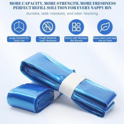 12Pack Diaper Pail Refill bags compatible with Diaper Genie,Litter Genie,Litter Locker, Platinum, Signature Pails,Cat Litter Bags Nappy Bin Refills Bags 4.5M Disposable Garbage bag for Baby Infant Pet - 2
