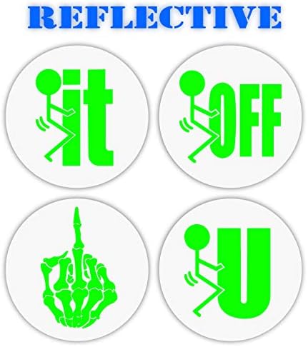 Variety Pack of 4 | 3M Reflective F**k it, Flip Off Skeleton Funny Hard Hat Stickers | Motorcycle Helmet Decal | Welding Biker Helmet Decals | Lunchbox Decals | Toolbox Label | 2" x 2" Each (Black)