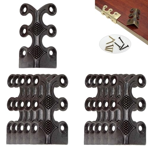 Image of Skirting Board Corner Protectors Solid Brass Baseboard Corner Protectors, Vintage Metal Corner Protector Table Corner Perimeter Cover Safety Bracket with Screws (Black*10Pcs)