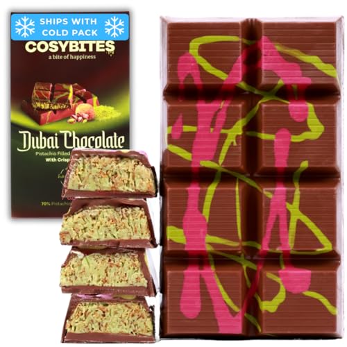 Image of Dubai Chocolate Bar Pistachio 7 oz, Original and Viral Taste Made By Belgian Chocolate, Premium Pistachio Cream Crispy Kataifi Filling, Handmade, Freshly Made Daily