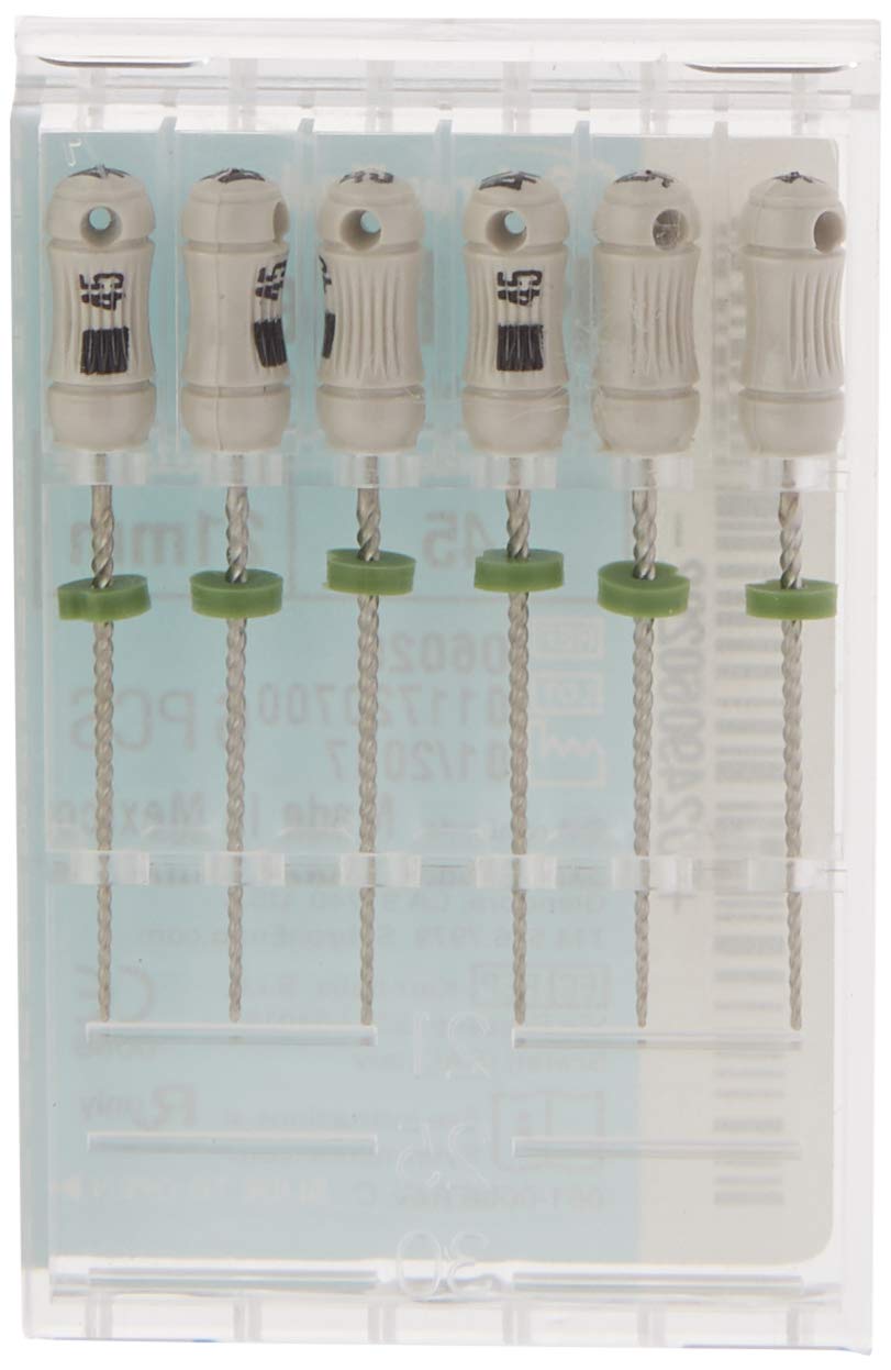 6020 Endo Hand K-File, 0.02 mm Taper, 21 mm Length, Stainless Steel, #45 Tip Size, White (Pack of 6)