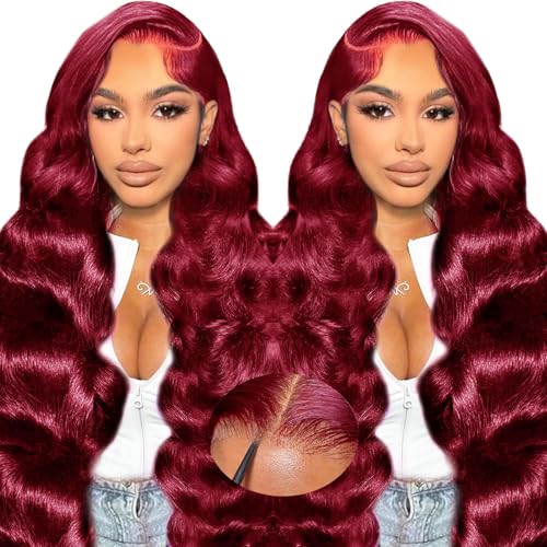 LuAiJa 9x6 Wine Red Body Wave Glueless Wigs Human Hair