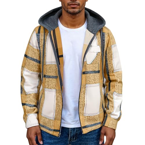 RTTUIOP Mens Hoodies Plaid Jacket Big and Tall Shirts Winter Casual Long Sleeve Zipper Coat Hoodies Comfort Overcoat