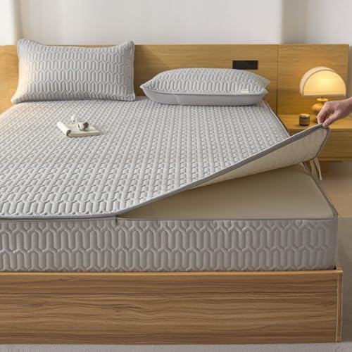 Matratzenbezug mit Reißverschluss 140/160x190 Anpassbare Matratzenschoner Fünf Seiten Gesteppt Encasing Spannbettlaken Atmungsaktive Weiche Waschbarer Topper überzug für Matratzen (200X200+14cm,B)