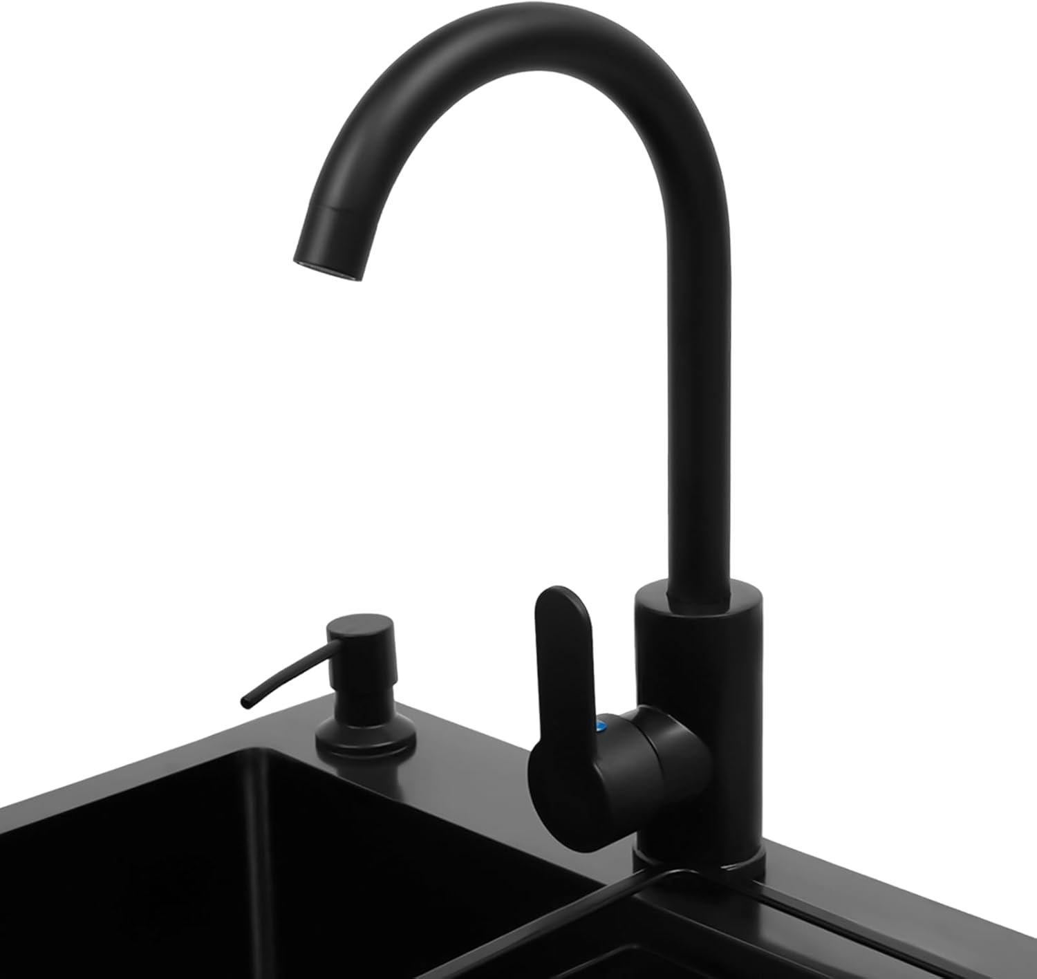 20-Inch Laundry Sink with Cabinet & 360° Swivel Hot/Cold Fauce, Freestanding Kitchen Sink Cabinet with Stainless Steel Sink & Drain Basket, Black Cabinet with Sink for Laundry & Utility Room