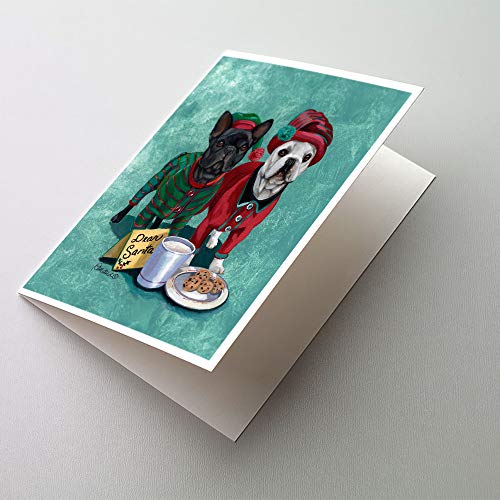Caroline's Treasures PPP3097GCA7P French Bulldog Christmas PJs Greeting Cards and Envelopes Pack of 8 Blank Cards with Envelopes Whimsical A7 Size 5x7 Blank Note Cards