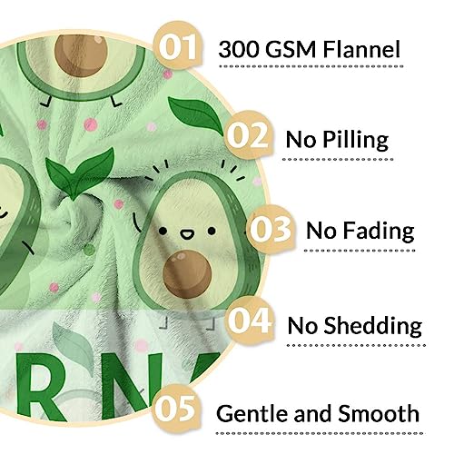 Blanket for Girls - 50"x60" Personalized Cute Avocado Throw Gifts - Green Soft Fuzzy Blankets for Bed, Couch & Living Room