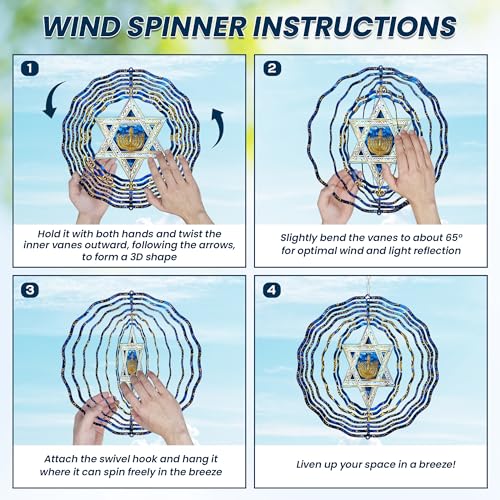 Image of FLAGWIX Star of David Hanukkah Wind Spinner, 12 in Stainless Steel