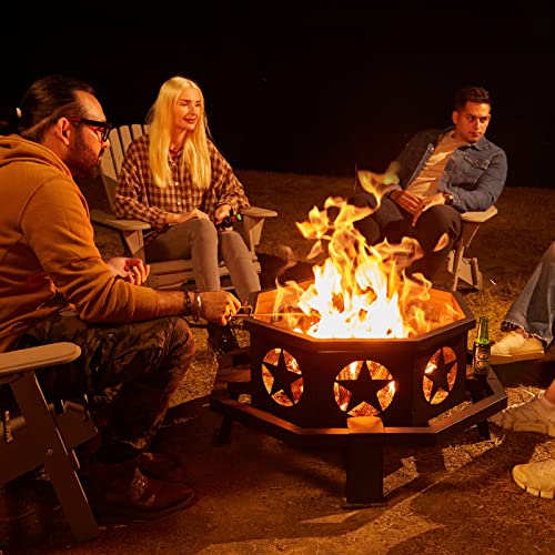 Fissfire 35 Inch Fire Pit, Outdoor Wood Burning Fire Pit Octagonal Heavy Duty Firepit For Camping, Backyard, Patio, Black #TOP1