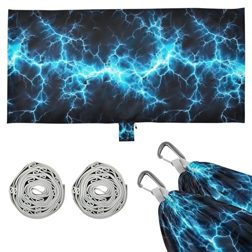 Takiito Blue Lightning Hammock 330 lb Capacity Travel Camping Hammock with Tree Straps, Portable Lightweight for Outdoor Beach Backpacking Backyard Patio