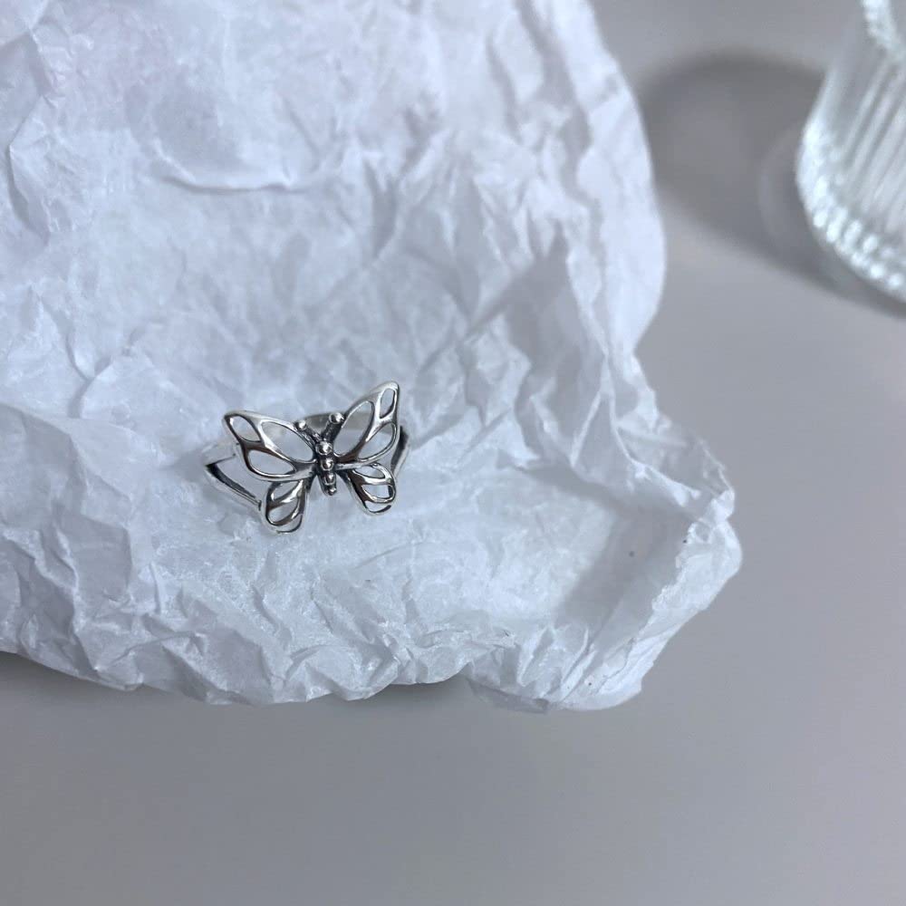 HGJH Anello Regolabile,Anello Regolabile per Le Donne Farfalla in Argento Sterling 925 Incisione retrò Dito Indice Nocche Anelli da Sposa Gioielli Eternity Regali per Ragazze Signore