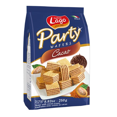 Lago 1968, Party Cacao 250g, Wafer con Crema Cacao 74% con 5 Strati Friabili di Wafer e una Crema Cioccolato Vellutata
