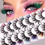 Uranian Colored False Eyelashes Mink Lashes with Color D Curl Fluffy Long Extensions Strip Dramatic Faux Eyelashes 7 Pairs Colorful Lashes Volume Fake Eyelashes for Women