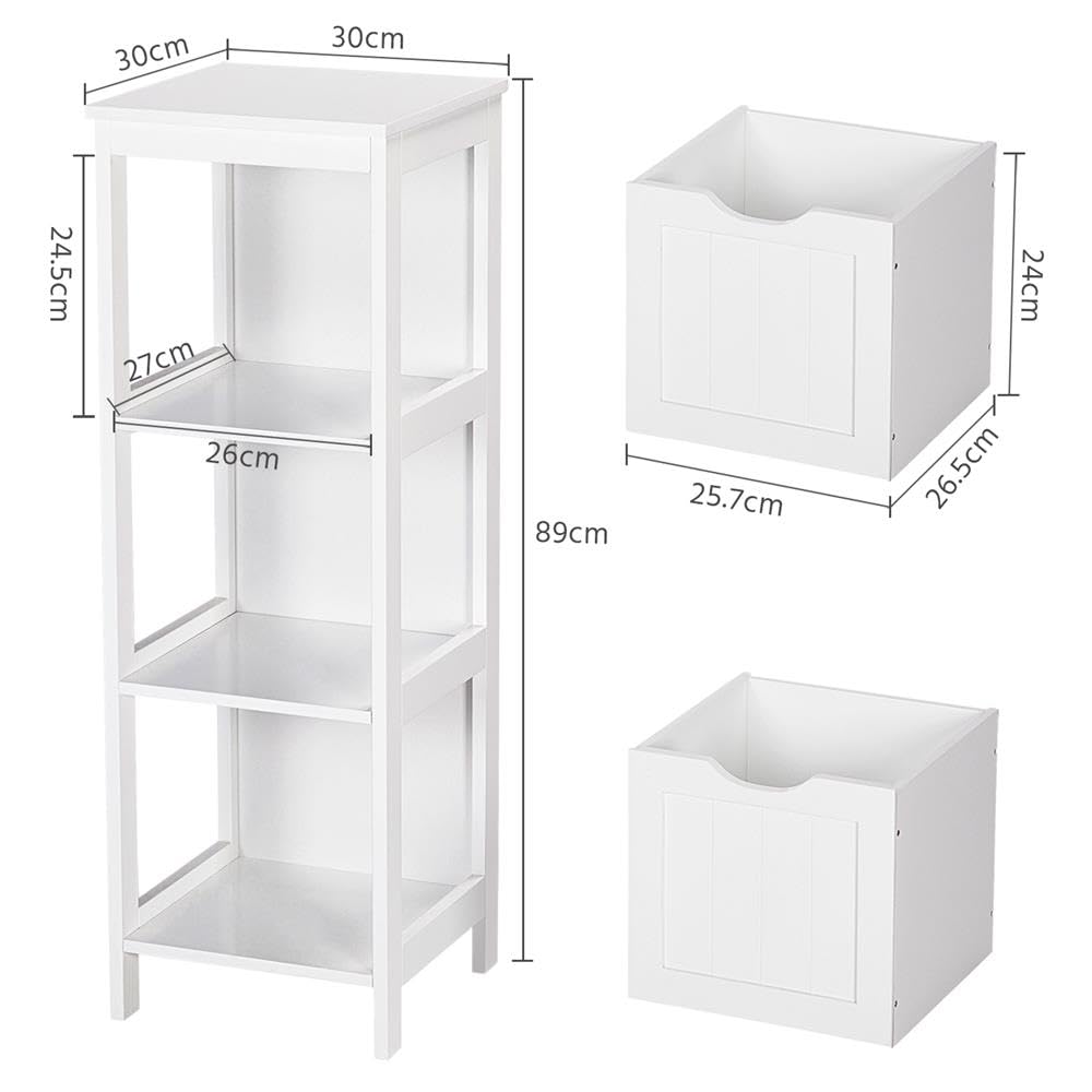 Yaheetech Mueble Baño Auxiliar 30x30x89cm Armario Baño Columna con 2 Cajones Armario Cocina de Auxiliar Cajonera Estrecho para Sala de Estar Blanco