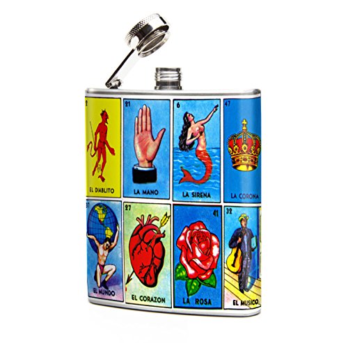 Mexican Loteria Cards Designer Hip Flask
