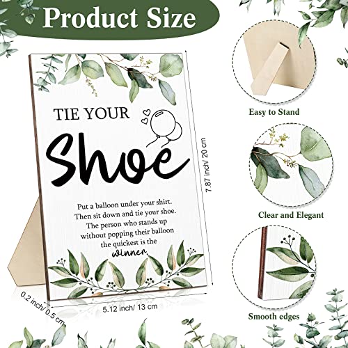 Image of Roowest 51 Pcs Tie Your Shoe Baby Shower Game Sign Wooden Sign Greenery Gift Sets Gender Reveal Party Favors 50 Balloons Latex Balloons for Game Wedding Supplies(Blue,Leaf)
