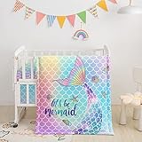 Datura Home 3pcs Nursery Crib Bedding Set with Comforter, Sheet & Skirt, Watercolor Butterfly Printed Nursery Bedding for Baby Boys and Girls (Rainbow Mermaid)