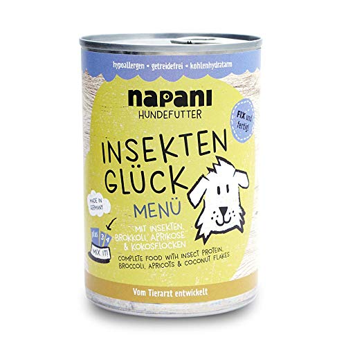 napani - Premium Hundefutter Insektenprotein, Hundenassfutter, schonend gegart, hypoallergen, getreidefrei, kohlenhydratarm, Bio-Brokkoli, Bio-Aprikosen, Bio-Kokosflocken, 12 x 400g
