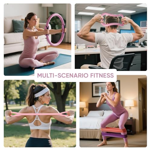 Home Pilates Kit for Women Pilates Equipment Ring and Ball Set Magic Circle Hoop with 5 Resistance Bands Compact Toning Fitness Essentials Starter Set Accessories - Image 4