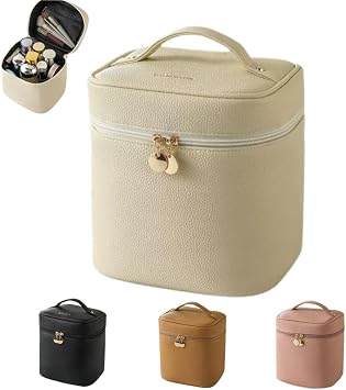 Makeup Bag Vanity Case Travel Make Up Bag Large Capacity Portable Cosmetic Bag Makeup Organizer Toiletry Bag for Women Cream White