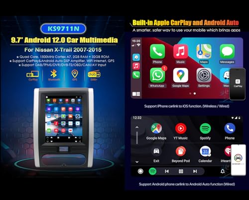 Carplay Bilstereo för Nissan X-Trail 2007-2015, 9,7" Android GPS