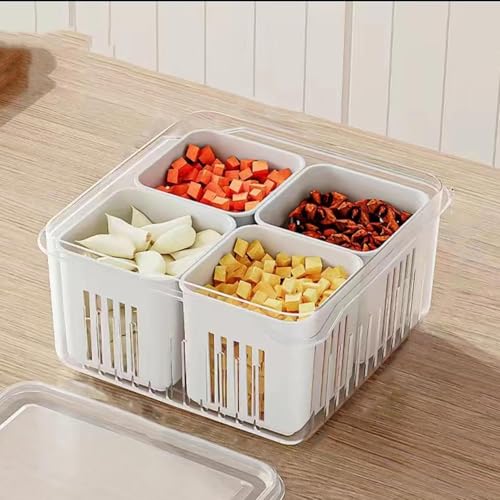 UCRAVO Food Container 4 Compartments Water Leakproof Fresh-Keeping Storage Box With Drainage Plastic Rectangular Stackable Fruit Vegetables Storage Box Kitchen Accessories Transparent, Easy To Clean… (B0D8BRPKFT) Amazon Price History, Amazon Price Tracker