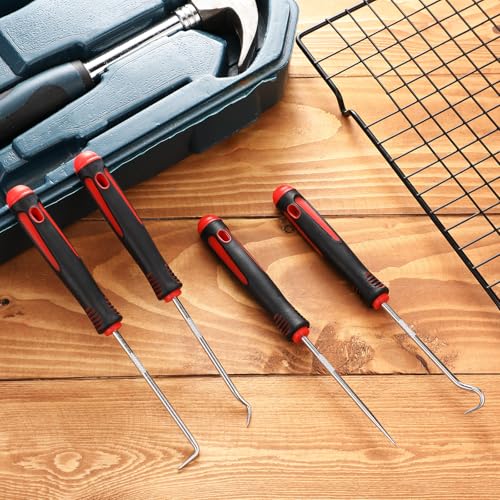 Image of WILLBOND 4 Pcs Pick and Hook Set Precision Automotive Mechanic Picks Tools Set for Car Oil Seal Hooks Puller Remover Tools(6.5 Inches,Red) (Pack of 3)