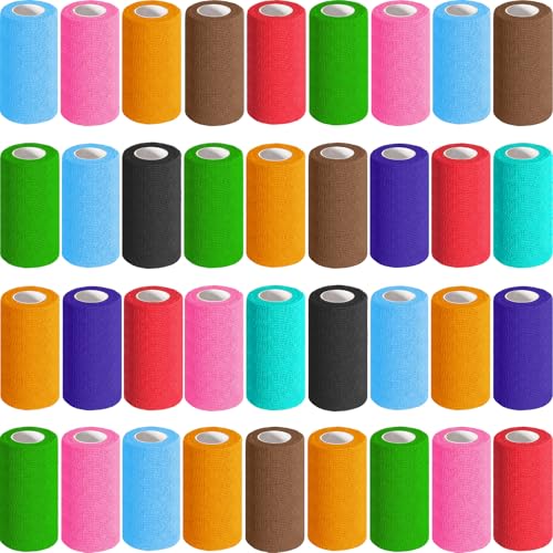 Image of AZEN 36 Pack Self Adhesive Bandage Wrap, 4 inch X 5 Yards Elastic Cohesive Bandage Wrap, Color Athletic Tape, Tattoo Grip Tape Wrap, Vet Wrap, Ankle Tape