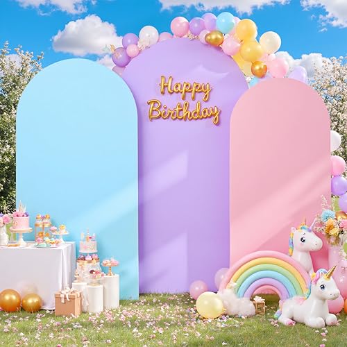 Image of Gradient Purple Arch Cover 3 Set - 6+6.6+7.2ft - Wrinkle Free Spandex Wedding Arch Stand Covers for Birthday Party, Baby Shower, or Banquet Decoration Round Top Chiara Arch Cover