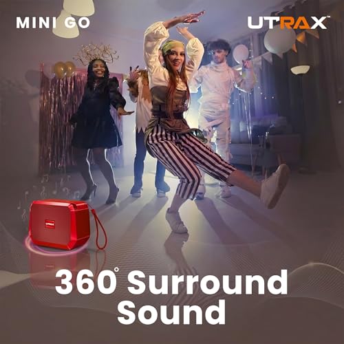 Image of UTRAX Mini Go 10W Bluetooth Speaker with 8 Hours Playtime | High Bass Portable Mini Speaker | Bluetooth 5.3 | USB Drive Support | Type-C Fast Charging | Red