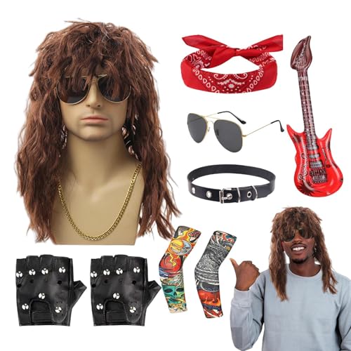 Peluca para hombres y disfraz punk rocker para actuar en concierto o fiesta de disfraces