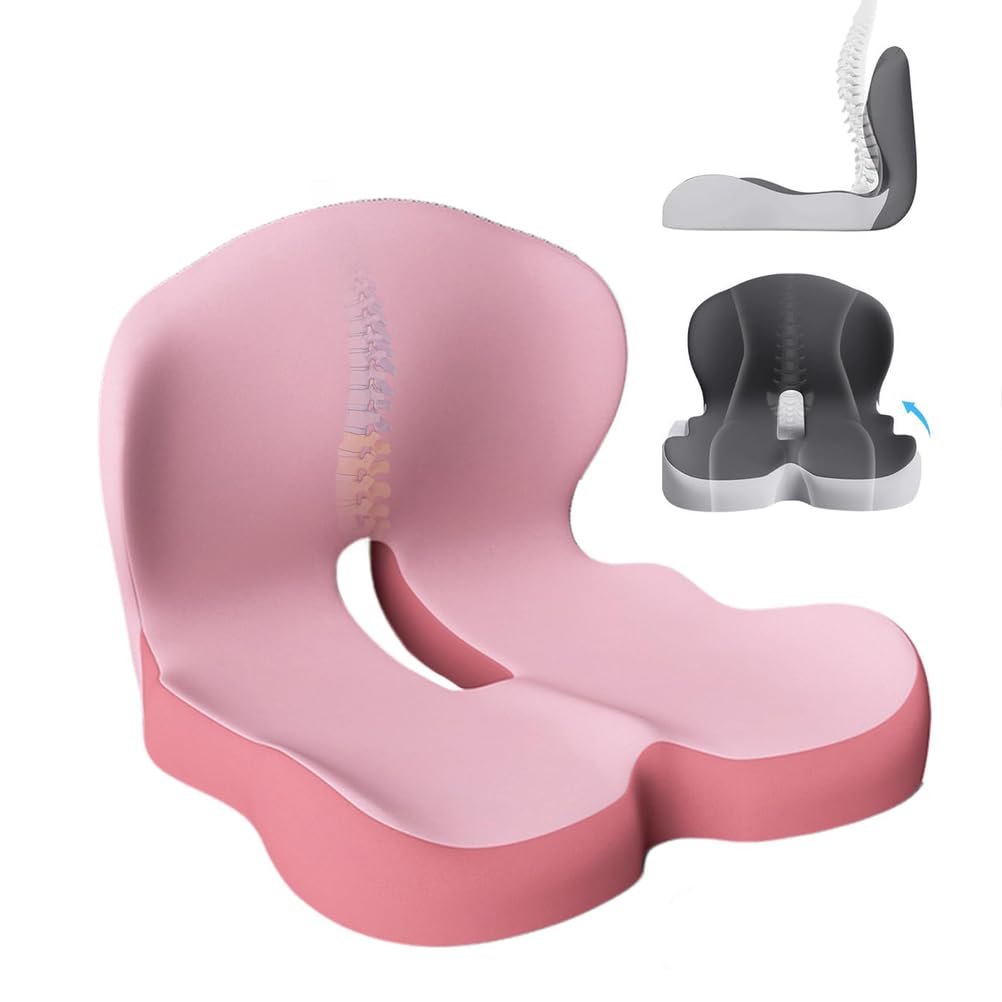 Cojín de espuma viscoelástica para respaldo y asiento con soporte lumbar, tela antideslizante para coche y silla de oficina, comodidad ergonómica, color gris claro
