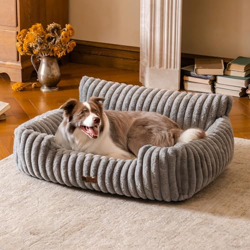 MEWOOFUN Hundesofabett - Katzenbetten für Hauskatzen Weich und Flauschig, Katzensofabett Kleines Hundebett für Hunde und Katzen, Beruhigendes Hundebett (Grau, 91x72x30cm)