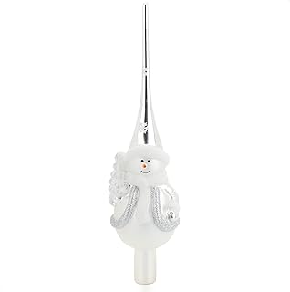 com-four® Christmas tree topper shiny - Christmas tree topper made of real glass for Christmas - Christmas tree topper with snowman (28cm - Snowman Frosty Silver)