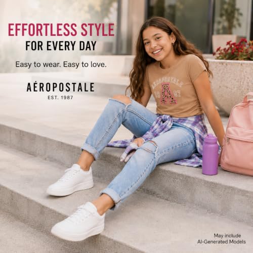 Image of Girls T-Shirts, Soft Cotton Blend Short Sleeve Crewneck Logo Tee (7-16) | Breathable Everyday Feel, Fun Graphic Personality, Pairs with Jeans, Skirts & Leggings for School, Play & Weekends