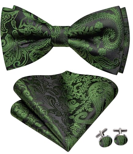 Image of Hi-Tie Bow Ties for Men Pre-Tied Pocket Square with Cufflinks Mens Bowtie Sets for Wedding Formal Party