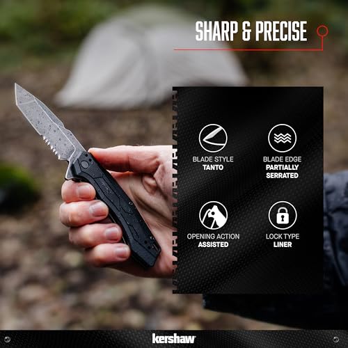 Image of Kershaw Analyst Pocket Knife, Black, 3.25 Inch Stainless Steel Tanto Plain Edge Blade, EDC with Assisted Opening, 4-Position Clip Carry, Everyday Carry Pocket Knife for Men and Women