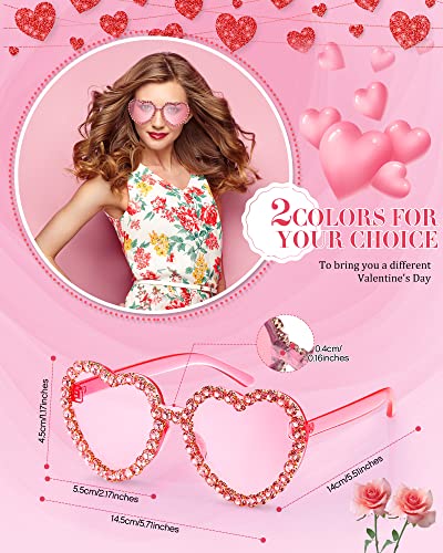 TOODOO 2 Pairs Heart Shaped Rimless Sunglasses Heart Rhinestone Glasses for Women Transparent Heart Glasses3