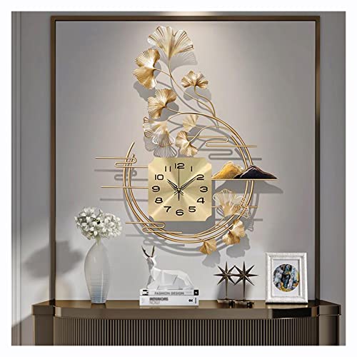 Horloges murales silencieuses sans tic-tac en métal doré design ginkgo pour restaurant