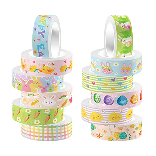 JOINFANXIN Easter Egg Washi Tape 12 Rolls Spring Washi Tape Transparent Decorative Tape