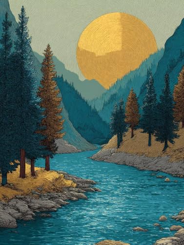 Pintar por numeros adulto de árbol y puesta de sol en lienzo de 70x90cm sin marco I-384