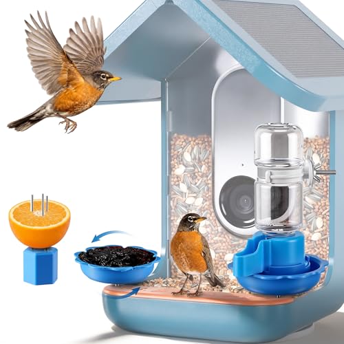 HappyAlley 3 in 1 Nutrition Set Compatible with Bird Buddy Feeders Outdoor Bird House Accessories with Water Fountain Fruit Spike & Jelly Tray Feeder Easy to Attach