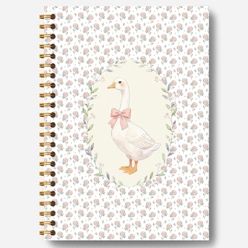 Carnet oie coquette rose rigide à spirale au design botanique romantique