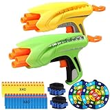 2 Pack Blaster Guns Compatible with Nerf Guns Bullets, Toy Guns for Boys Girls with 80 Pack Foam Refill Darts, Hand Gun Toys for 6+ Year Old Birthday Xmas Gifts for Kids & Teens (Yellow and Green)