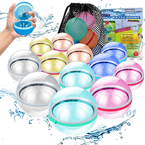 Tizikcon Reusable Water Balloons, Water Games Summer Toys Outdoor For Kids Ages 3-12, Pool Beach Toys For Boys And Girls, Quick Fill Self-Sealing Water Splash Balls For Family Children Fun(12Pcs) #TOP11