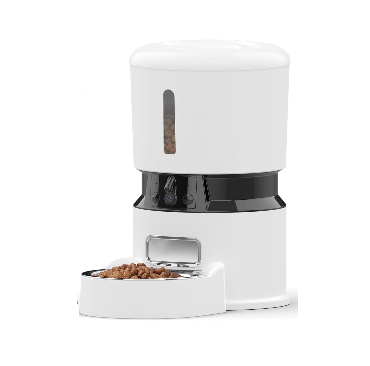 Smart WiFi Automatic Pet Feeder with 1080P Dual Camera, Night Vision &amp; 2-Way Voice – App-Controlled Programmable Food Dispenser with Slow Feed &amp; Backup Power for Cats &amp; Dogs (White)