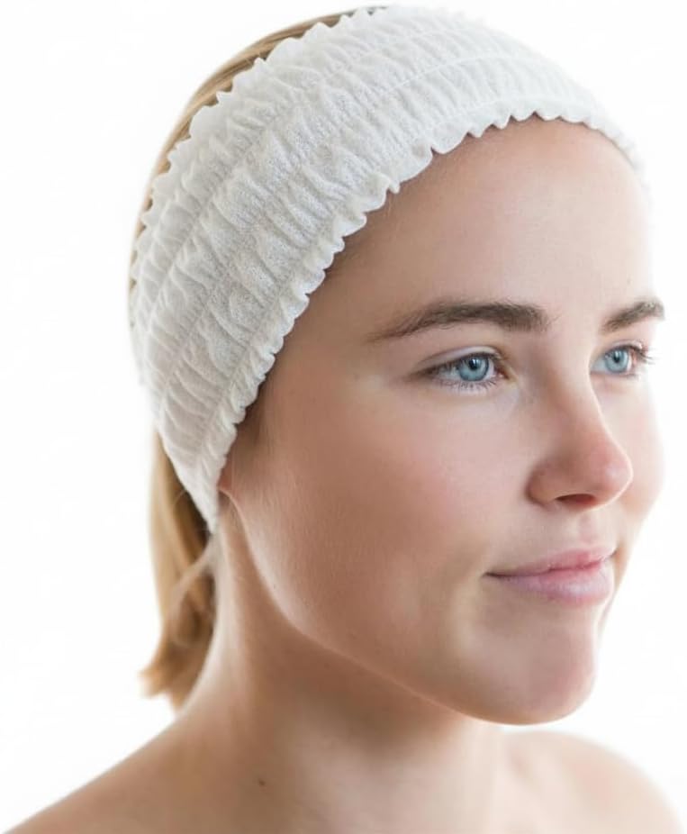 Disposable Facial Spa Headbands Individual Wrapped 100 Count White